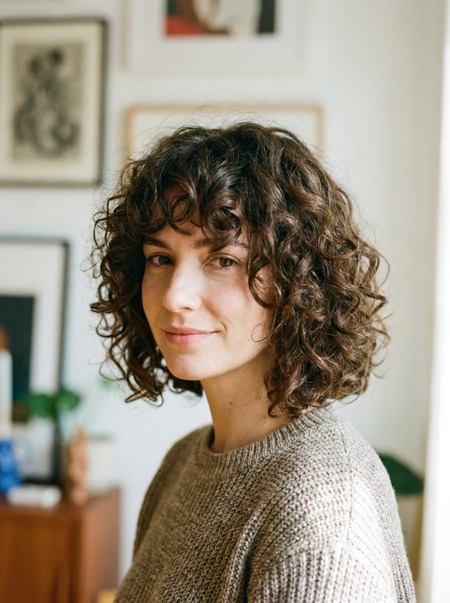 Curly Bob mit langem Pony - Lockige Bob Frisur